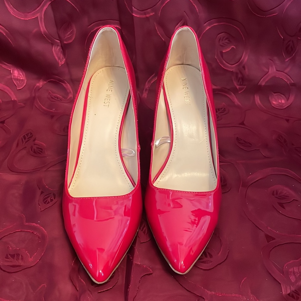 Like-New Nine West Red Patent Leather Pointed-Toe Heels